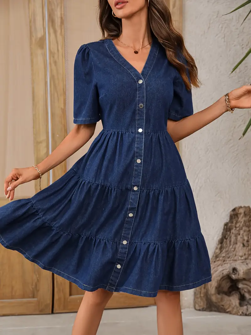 open front denim dress Button Front Denim Dress S