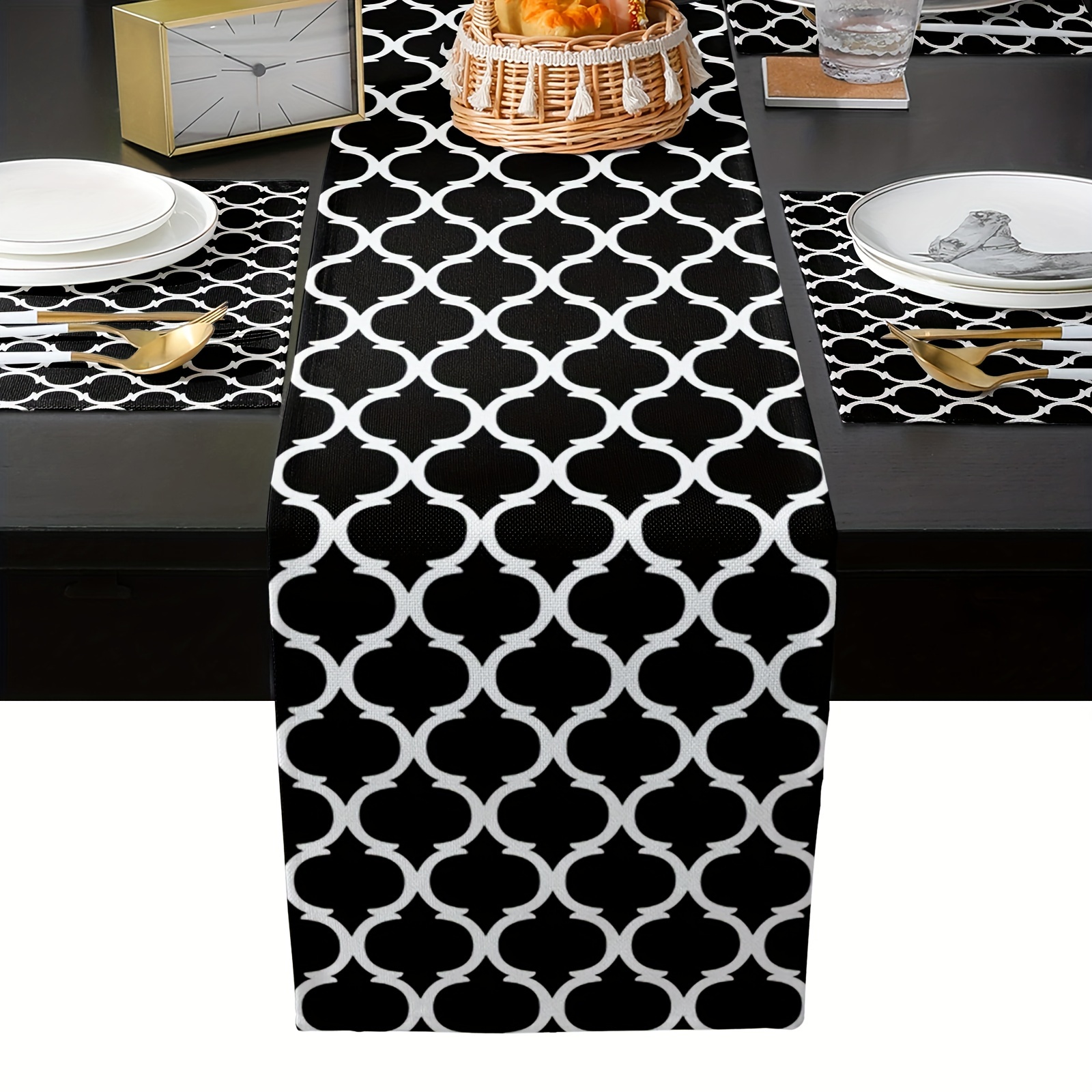 

1pc, Table Runner, Simple Style Morocco Geometric Pattern Table Runner, Light Luxury Wedding Table Decoration Tablecloth, Dining Table Decor, Coffee Table Decor