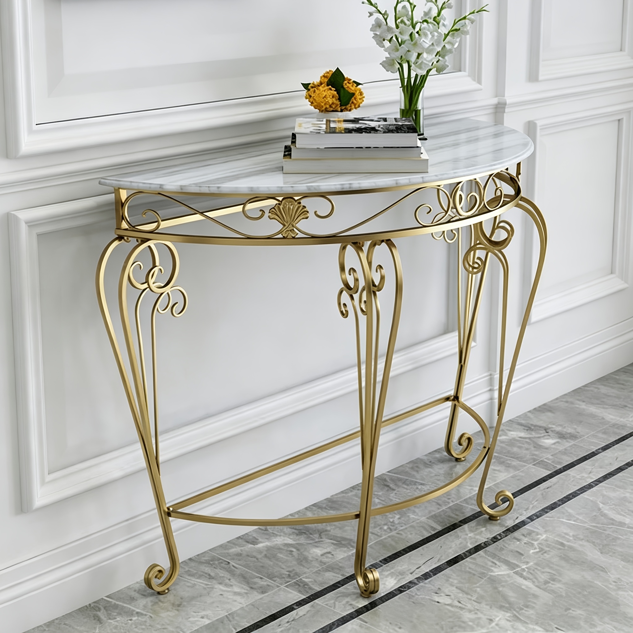 Entrance Table European Style Entrance Nordic Console Table Living Room Corridor Against The Wall Console Cabinet Modern Minimalist Wrought Iron Semicircular Table