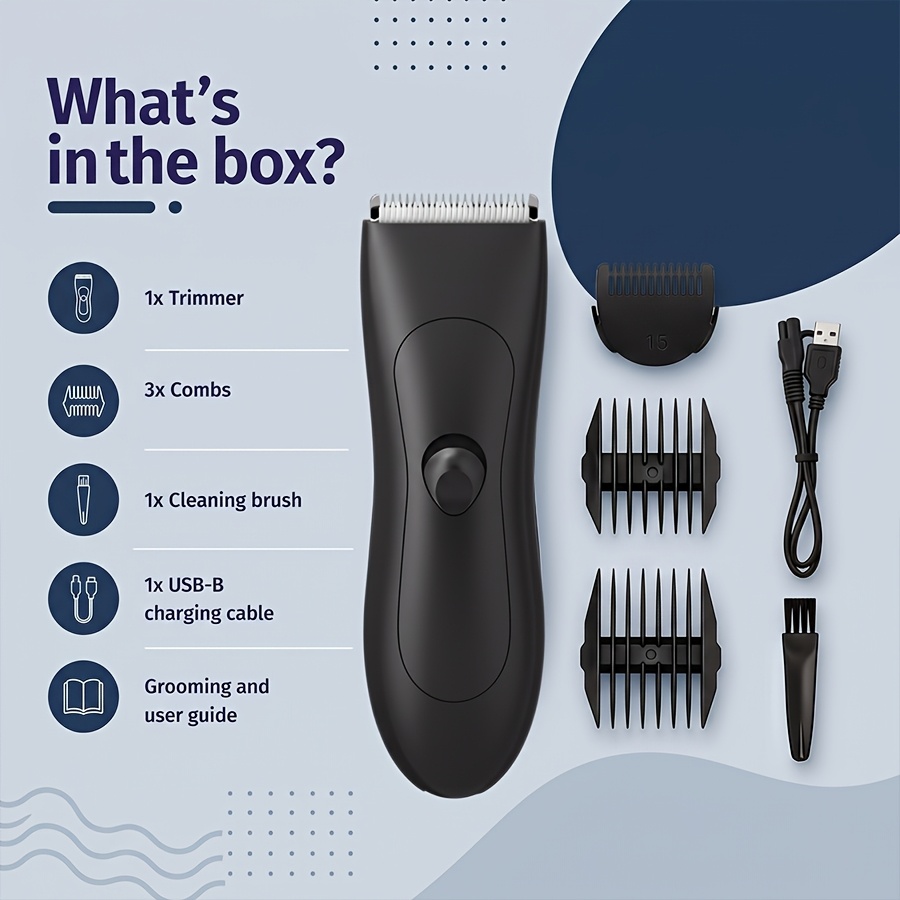 TEMU Professional Body Hair Trimmer, Ipx6 Waterproof, Men's Body Hair Trimmer, Electric Shaver, Electric Groin Trimmer, Handles Underarm And Chest