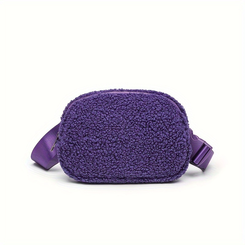 Burgundy Corduroy Plush Fanny Pack - Fluffy & Soft Crossbody Chest Bag With Adjustable Strap, Zip Closure, Lightweight & Foldable For Autumn/winter