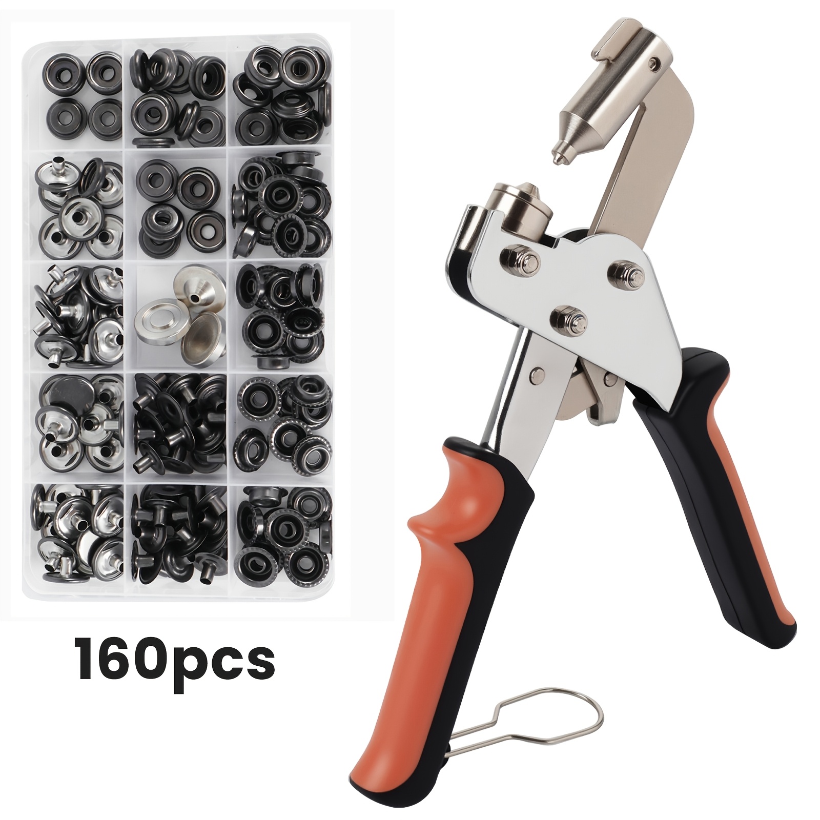 TEMU 161pcs Heavy Duty Snap Fastener Tool Set, Including 1 Install Tool And 160pcs Snap Fasteners, Ideal For Boat Covers, Canvas, Tarpaulin, Leather