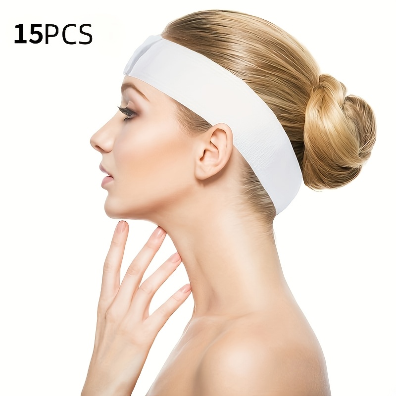TEMU 15pcs New Disposable Hair Bands Spa Facial Headband Elastic Facial, Headband Skincare Soft Hair Band Elastic, Headband Suitable For Care Spa