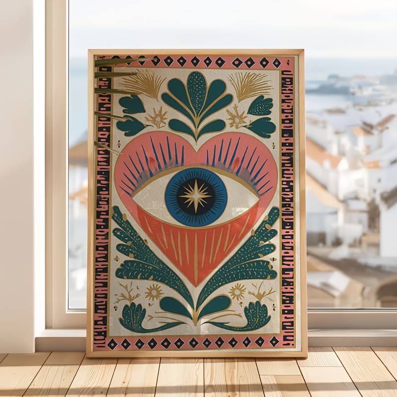 TEMU 2d Flat, 2d Flat, 1pc, Frameless, Heart Print Mystical Bohemian Style Home Decor, Whimsical Canvas Painting Wall Decoration, Suitable For
