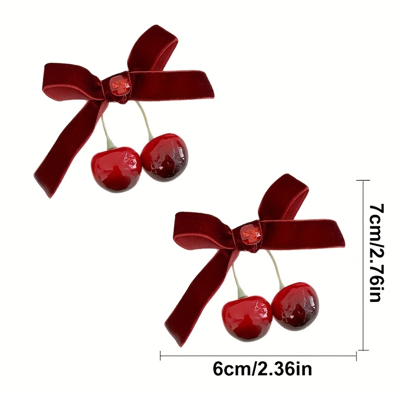 E-shop 2 Kirsch-Velours-Haarklammern, Damen Haarschmuck, Große Kirsch-Schleifen-Haarklammer, DIY Haarklammer
