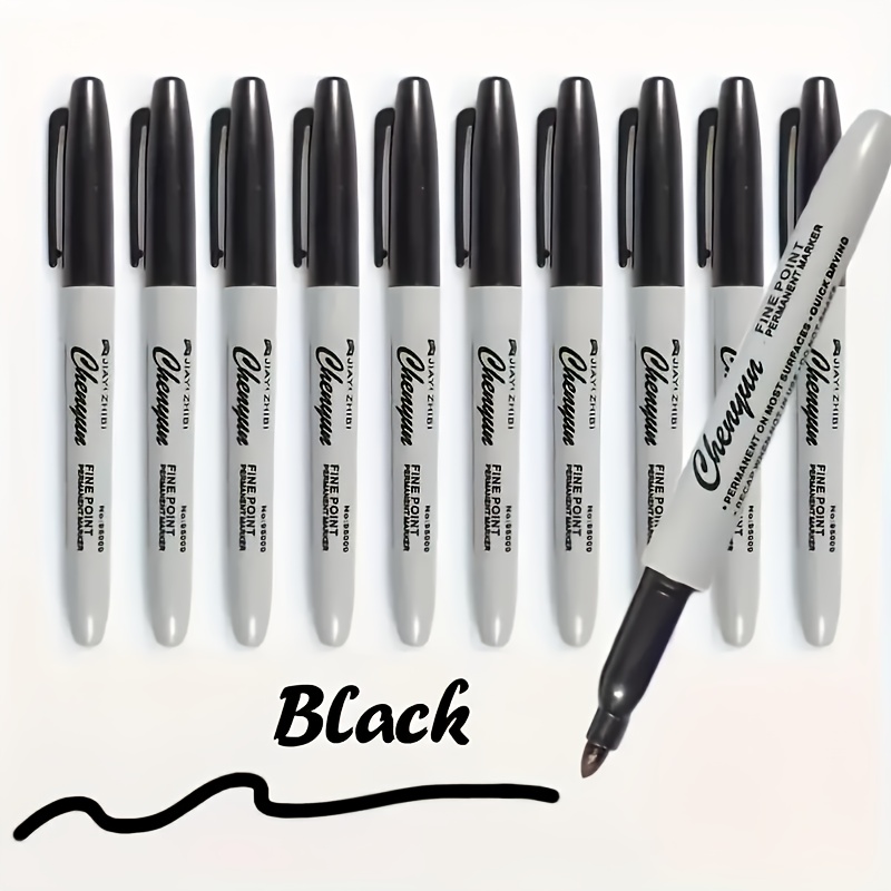 

5pcs Quick-dry Waterproof Permanent Black Fine Tip Markers, 1mm - Ideal For School Supplies, Office, & Gift Packaging | With "black" Label