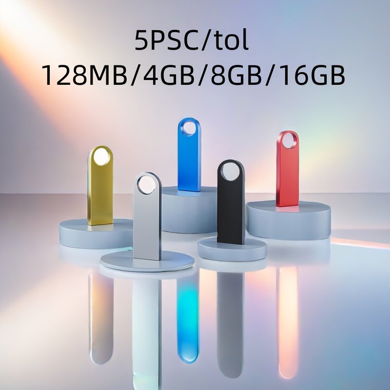 

Ensemble de 5 pièces de clés USB de 128 Mo/4 Go/8 Go/16 Go, style métal USB 2.0, de clé USB, adaptées aux ordinateurs portables, cadeaux , cadeaux d'.