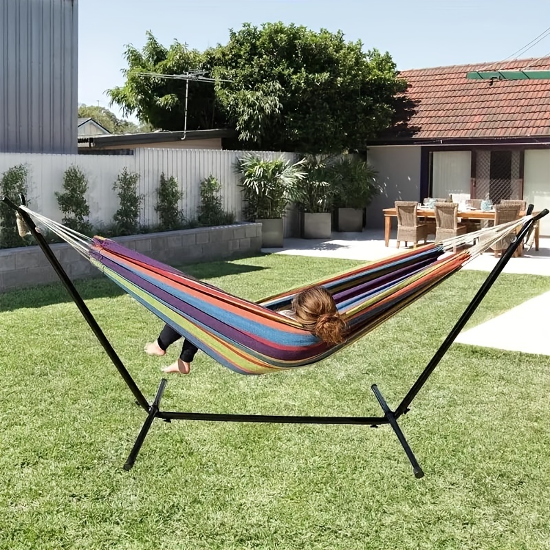 

Hot Items Outdoor Double Hammock 2 Adjustable Hammock With Space-saving Steel Frame Anti-rollover Camping Portable Single Hammock Double Swing Chair