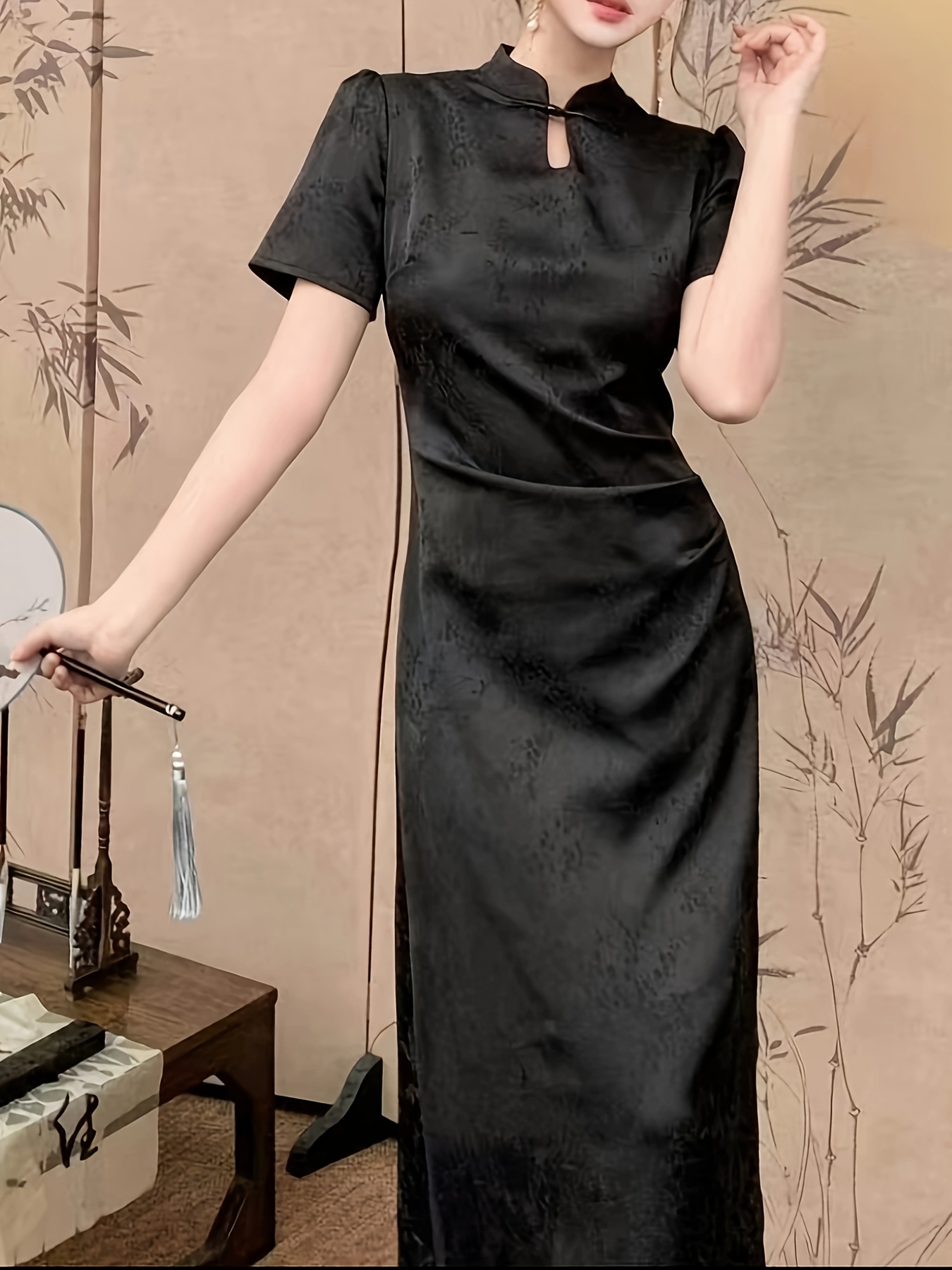 womens jacquard black cheongsam dress new chinese - Temu