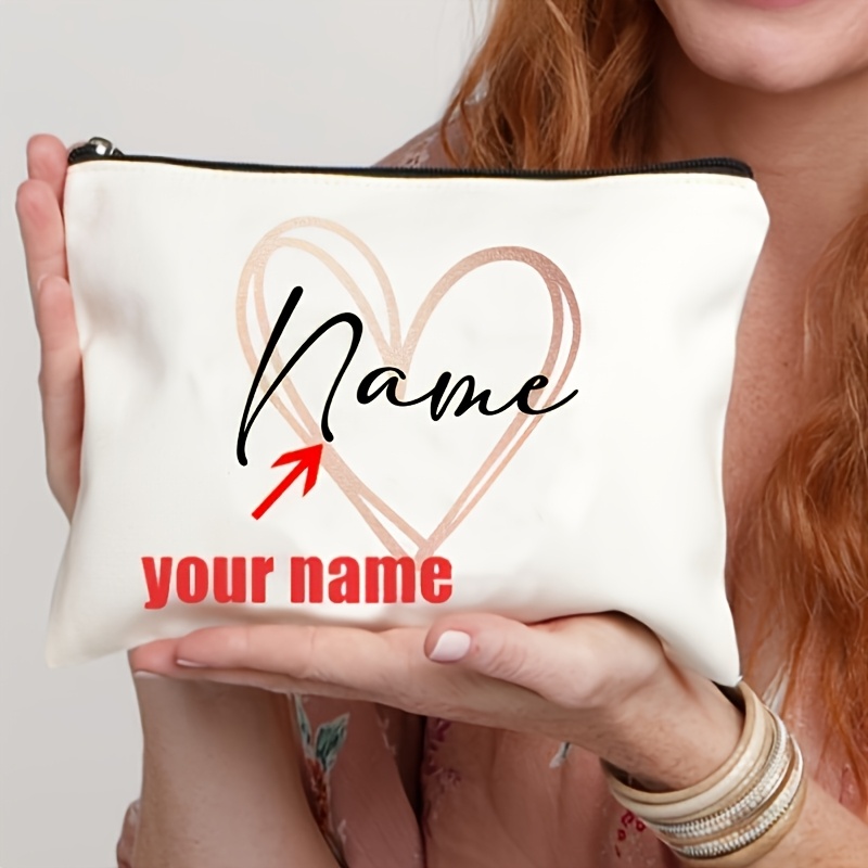 Image of Personalized Love Makeup Bag - Custom Name Bridesmaid Gift | Portable Cosmetic Zipper Pouch, Suitable For Holidays, Weddings, And Bachelor Parties
