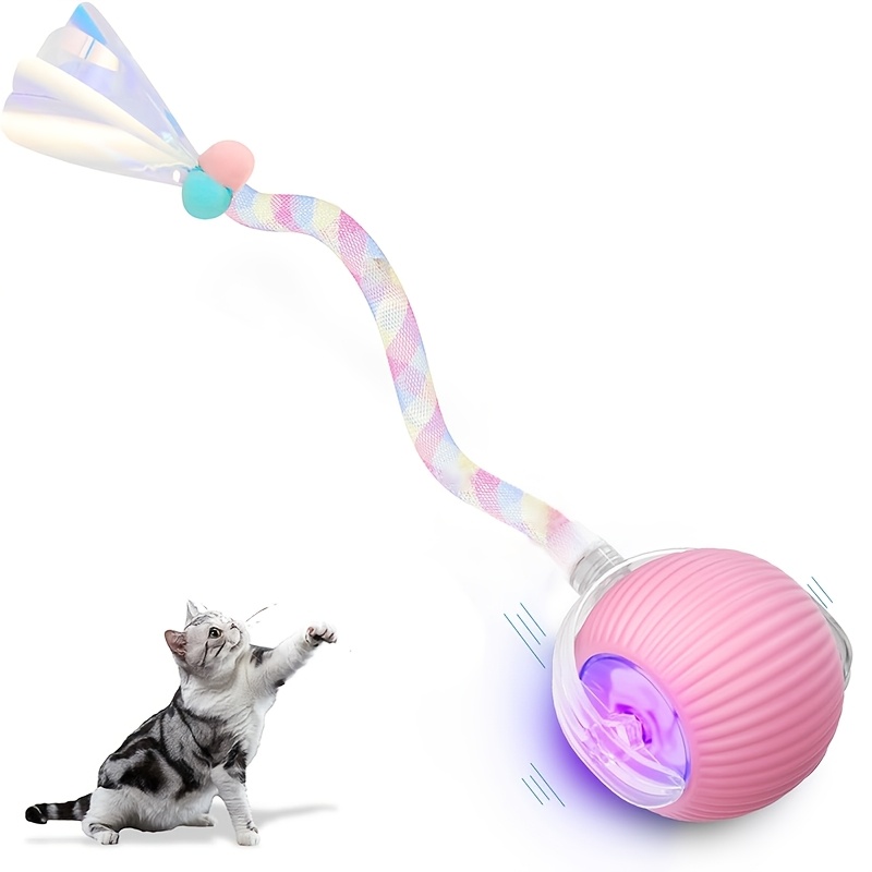 Image of 1pc Indoor Cat Interactive Ball Toy, With Tail Automatic Movement Ball Toy On Floor/tile/carpet, Automatic Cat Toy Ball With Obstacle Avoidance And Motion Activation Electric Cat Toy