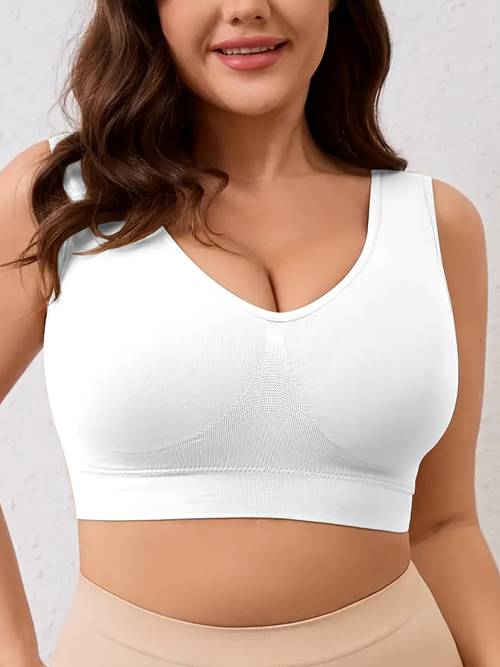 esselegance plus size push impact wireless bra cross back seamless design with removable pads breathable compression for