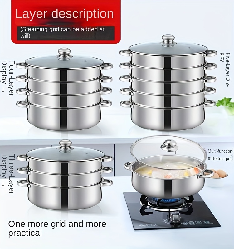 versatile stainless steel steamer soup pot set 3 5 layers   gas induction cooking ideal for   people details 0