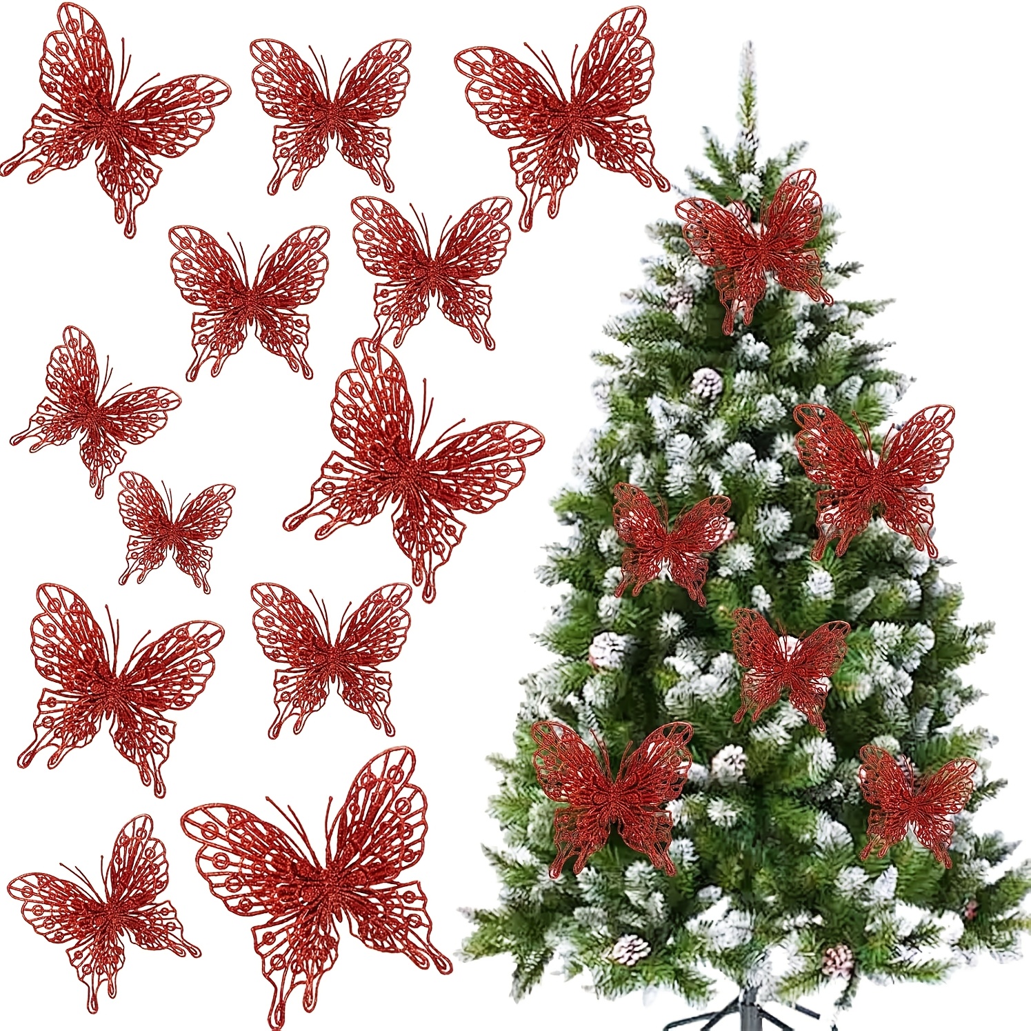 TEMU 20 pezzi di ornamenti natalizi a forma di cava con glitter, decorazioni pendenti a con glitter multicolore, aggiunte decorative per albero di