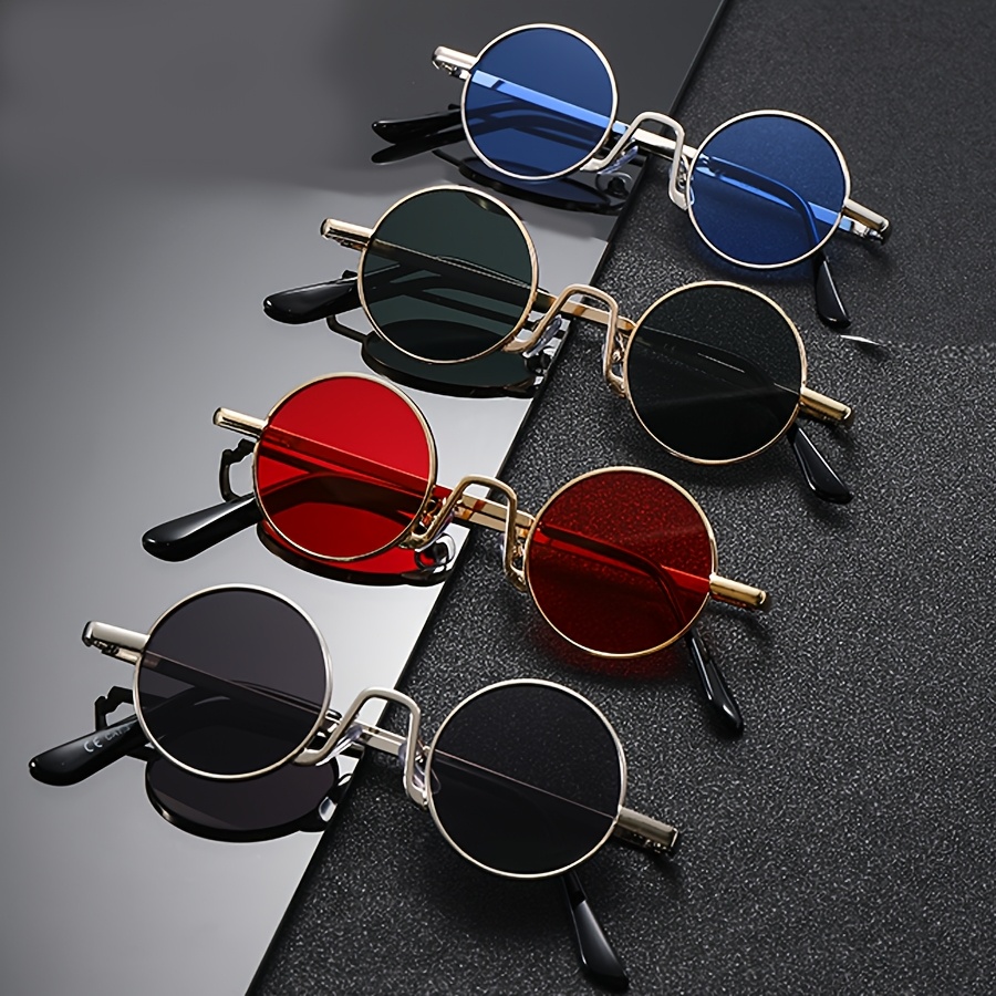 Image of 4pcs Metal Round Frame Sunglasses Unisex Y2k Style Colored Lens Sunglasses New Driving Outdoor Street Style Party Sunshades, Without Battery