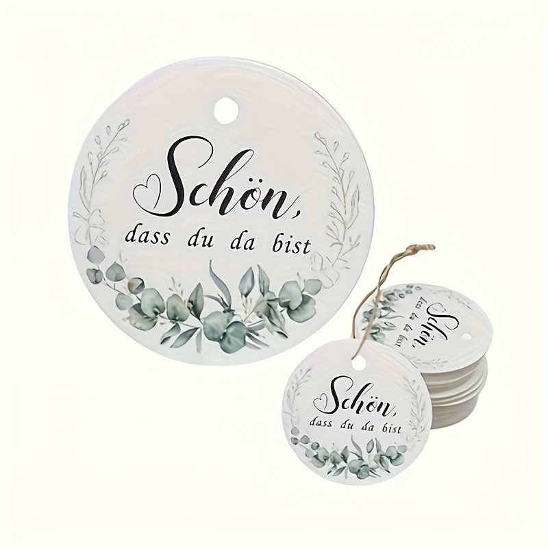 

50pcs Round Paper Tags, Watercolor Embossed Winter Scene, Celebration Labels, With String For Wedding, Birthday, Anniversary, Bridal Shower, Graduation, Holiday Gifting & Decorations