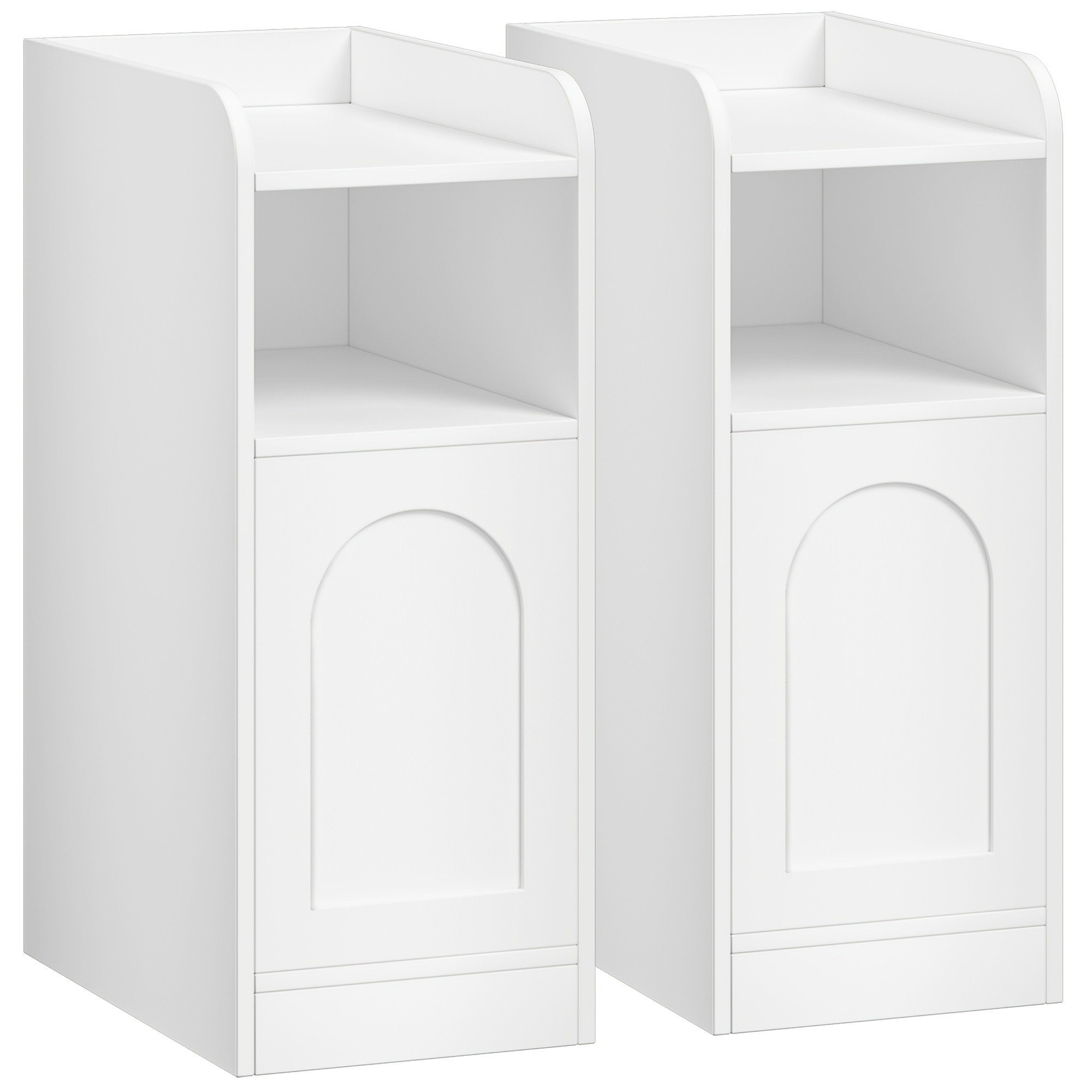 Bedside Table Set Of 1 , Narrow Side Table With Single Door, Open Compartment, Retractable Door, Space-, Suitable For Bedroom, Living Room, 35 X 24 X 60cm, White