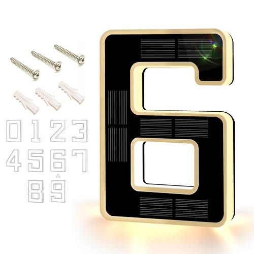 6 7 inch led solar powered house number address light smart light sensor number decor no wiring required wall mounted illuminated number decorative solar saving lighting