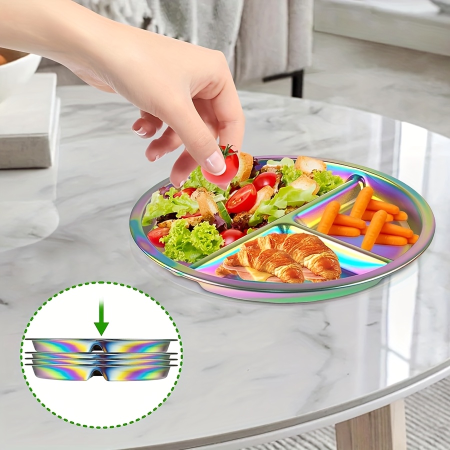 4 Stück Edelstahl Kinderteller Mit Unterteilung – 23 Cm, Portionskontrollteller Für Gesunde Snacks