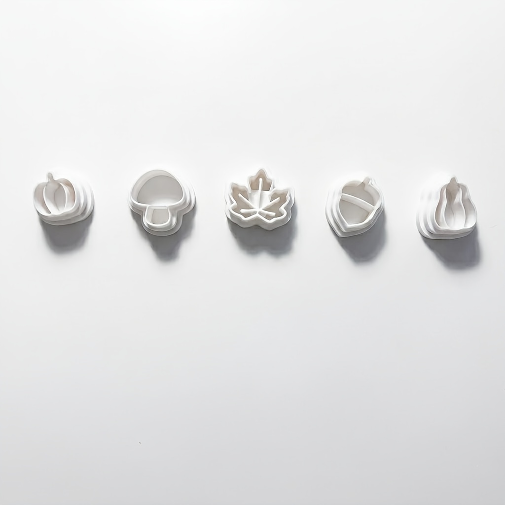 TEMU Autumn Pumpkin, Mushroom, , And Maple Leaf Polymer Clay Mold Set, Featuring 5 Three-dimensional Shapes For Diy Handmade Clay Accessories. Create