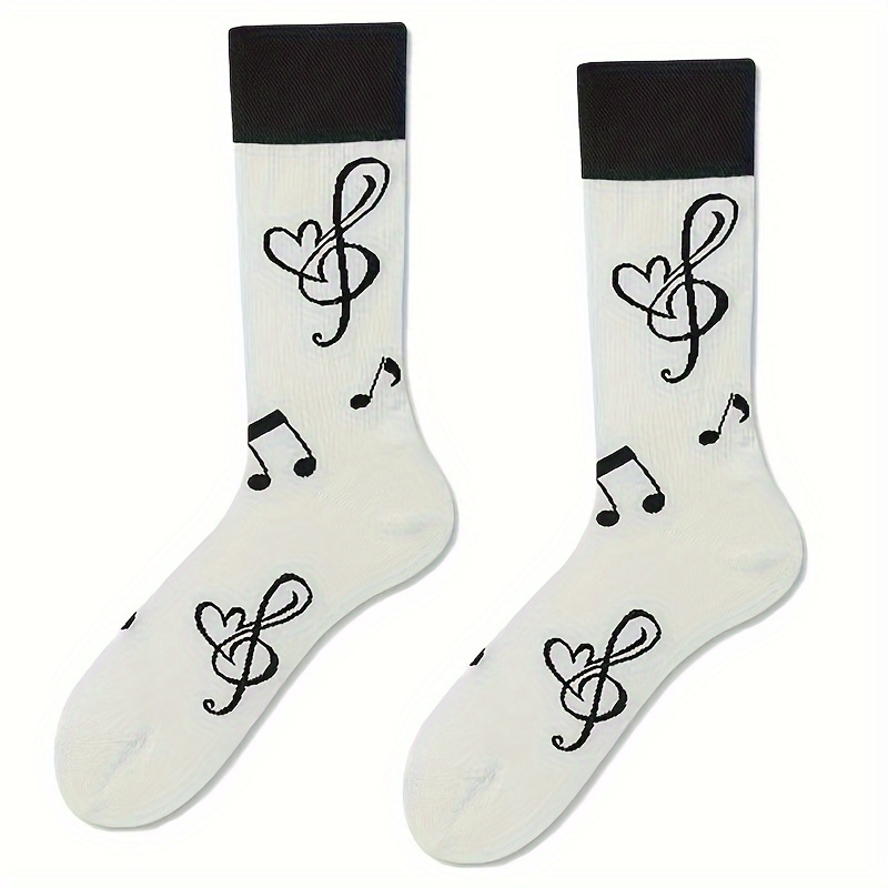 

1 Pair Musical Note Unisex Mid Calf Socks, Comfy Trendy Novelty Mid Tube Socks, Women's Stockings & Hosiery