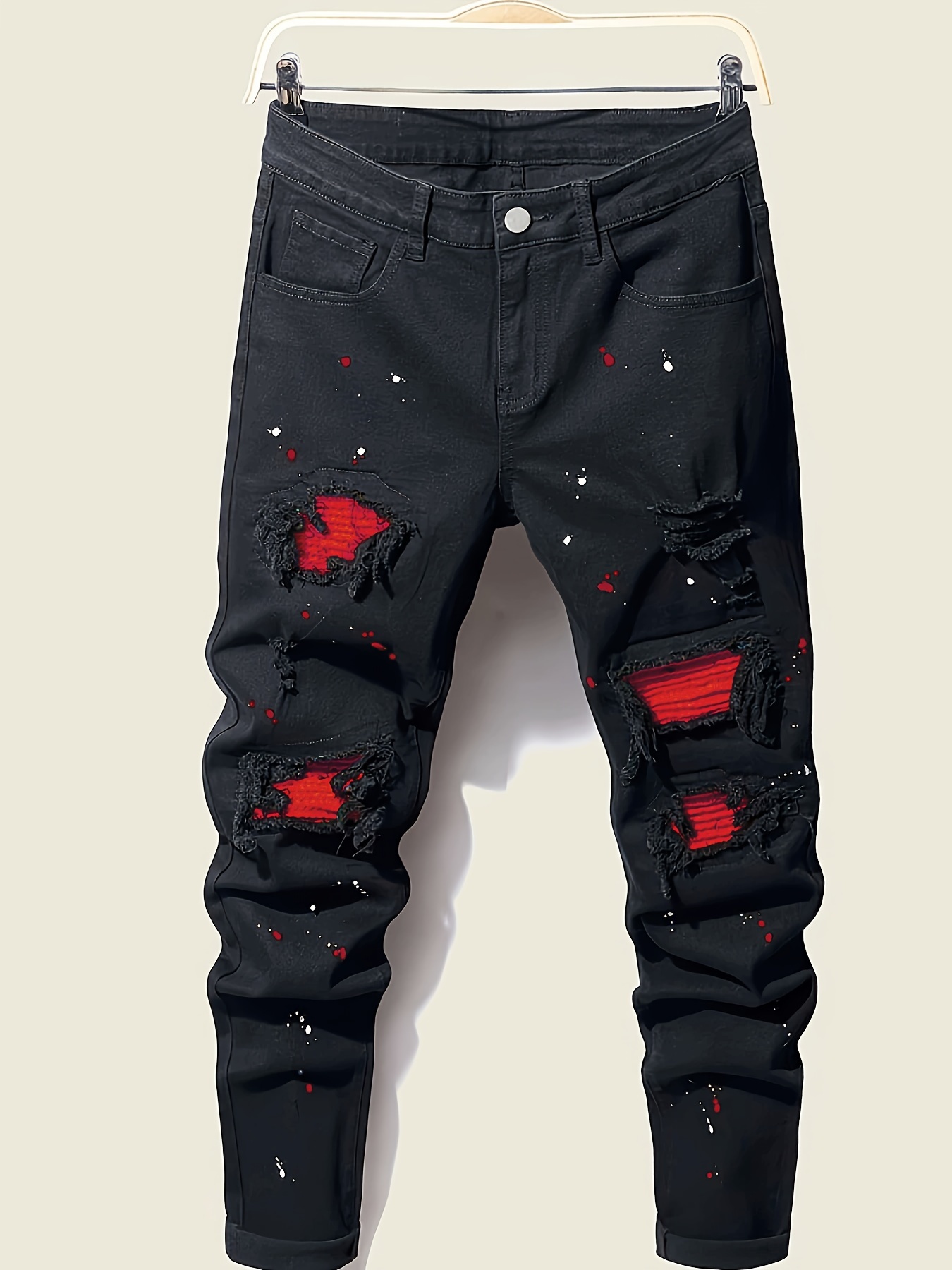 Black Ripped Mens Red Ripped Jeans IDEALSANXUN Men's Ripped Skinny