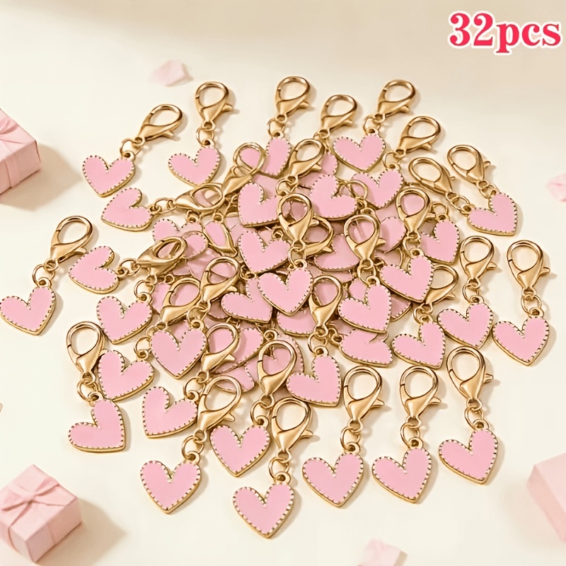 TEMU 32pcs Red, Pink, White Heart-shaped Keychain Set, With Heart Pendant Charms, Cute Women's Bag Pendant, Fashion Accessory, Elegant Key Chain,
