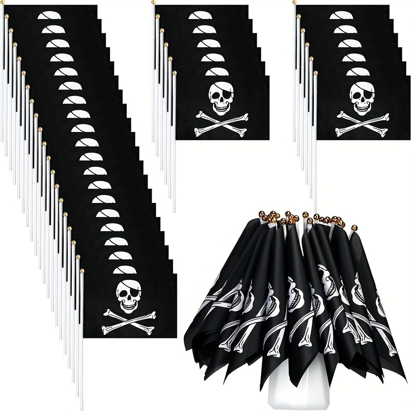 10pcs Pirate Flag, Pirate Stick Flag For Pirate Party Hand Held Flags For Halloween Party Decorations Flag Party Celebration Decor