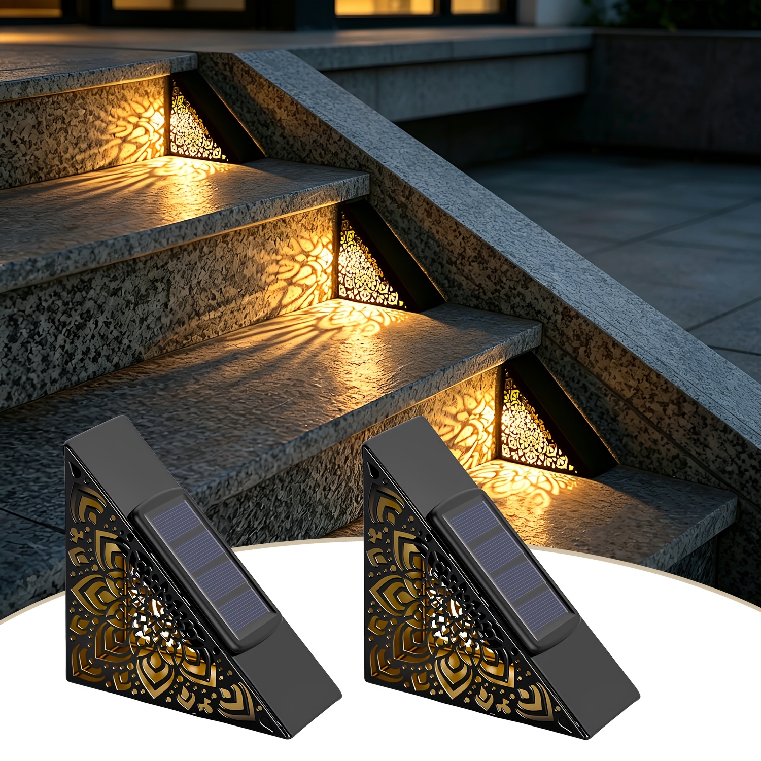 TEMU Outdoor Solar Step Lights, Made Of Metal For Rain And Sun Protection, Ip65, Solar Stair Lights, Outdoor Patio Step Lights, Suitable For Stairs,