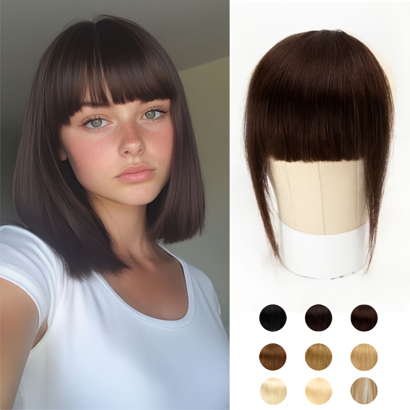 elegant womens 100 human hair bangs clips platinum blonde   human hair 6inch air fringe bangs hairpiece for women details 1