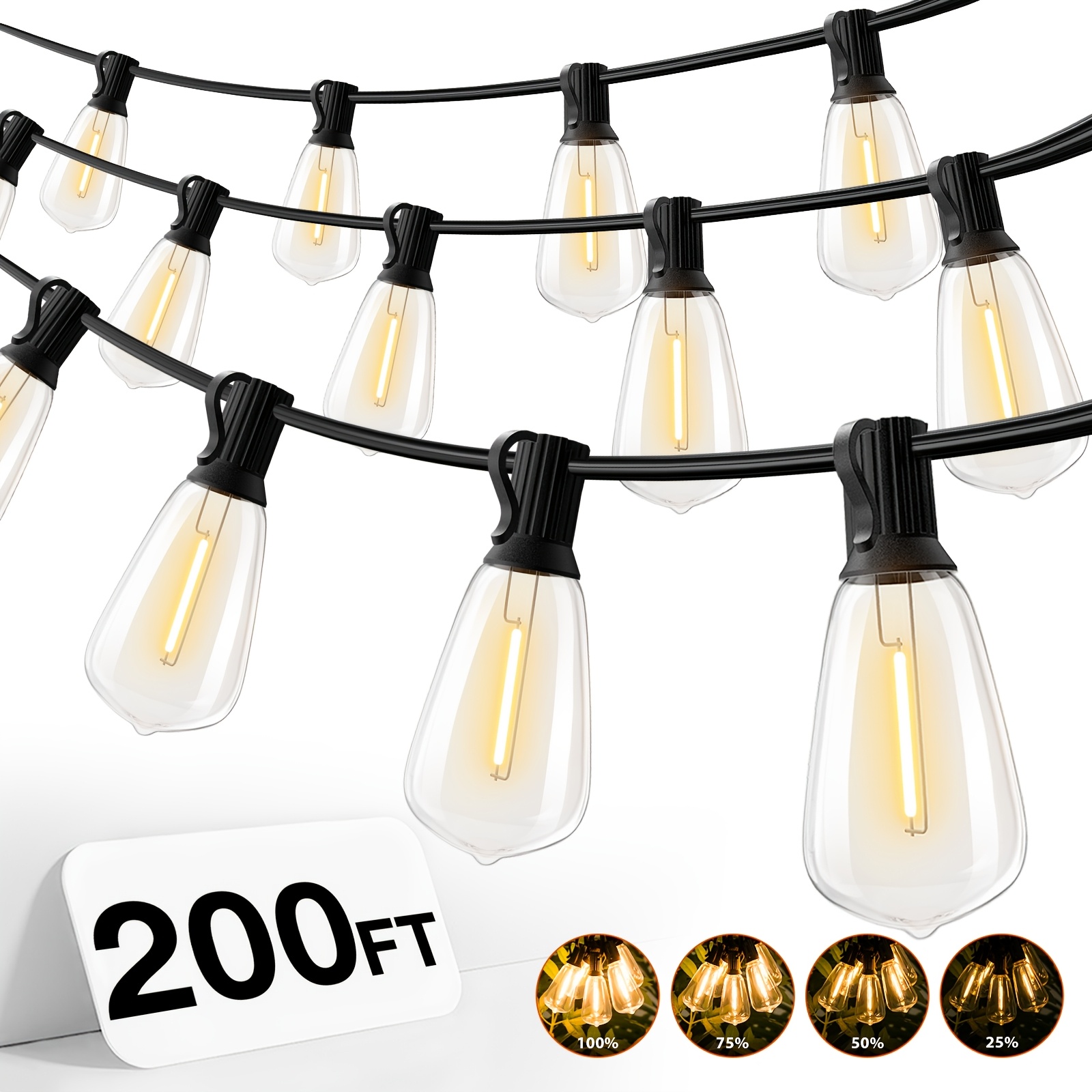 ip54 waterproof led outdoor string lights dimmable and   shock resistant st38 bulbs 2200k warm white suitable for gardens       backyards   weddings and holiday gifts 27   50   100   150   200  