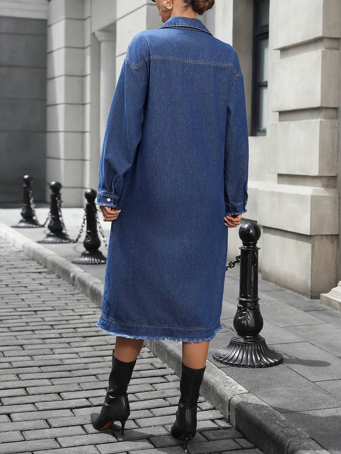 fitted lace wedding dress Women's Summer Casual Denim Dress Button V Neck Short Sleeve Loose Fit Midi Jean  Dresses (Small,Blue) at Amazon Women's Clothing store main image 1