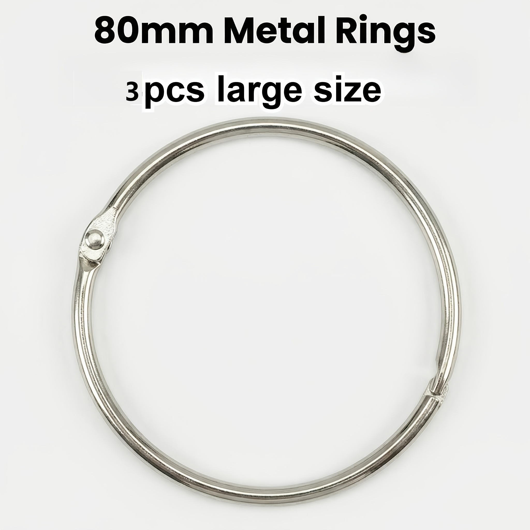 TEMU 80mm/3.15inch Metal Openable Loose-leaf Ring, Stainless Steel Binding Book Ring, Extra Large Size File Organizer Ring, Key Ring, Office Binder,