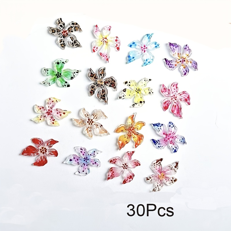 TEMU 30 Stück 3D Multicolor Eis Kristall Blume Harz Nagel Charms Exquisite Harz Nagel Dekorationen Nagel Zubehör