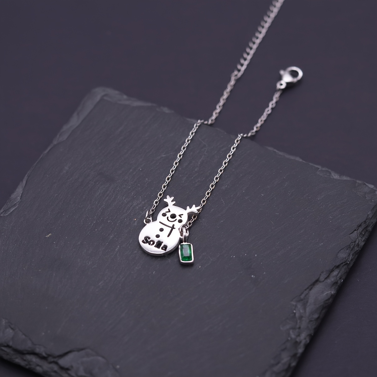 Personalized Snowman Name Bracelet with Green Charm, Stainless Steel