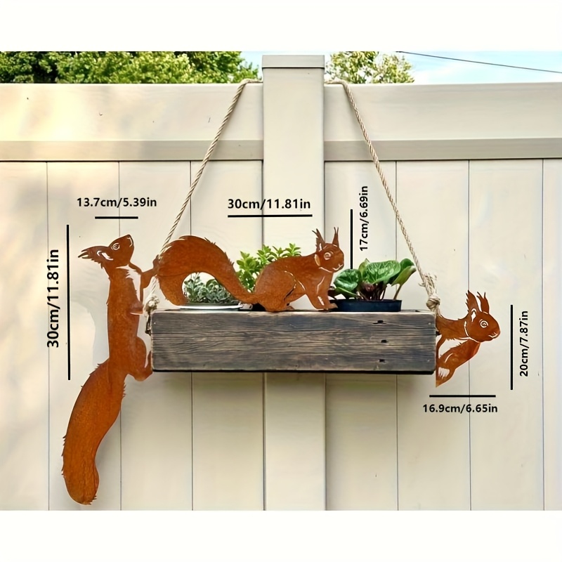 E-shop 【2D Flat】 [2D Flat] 3er-Set Eichhörnchen-Skulptur aus rostigem Metall - Klassische Gartenkunst mit -Dekor, langlebige Gartendeko für Veranden,