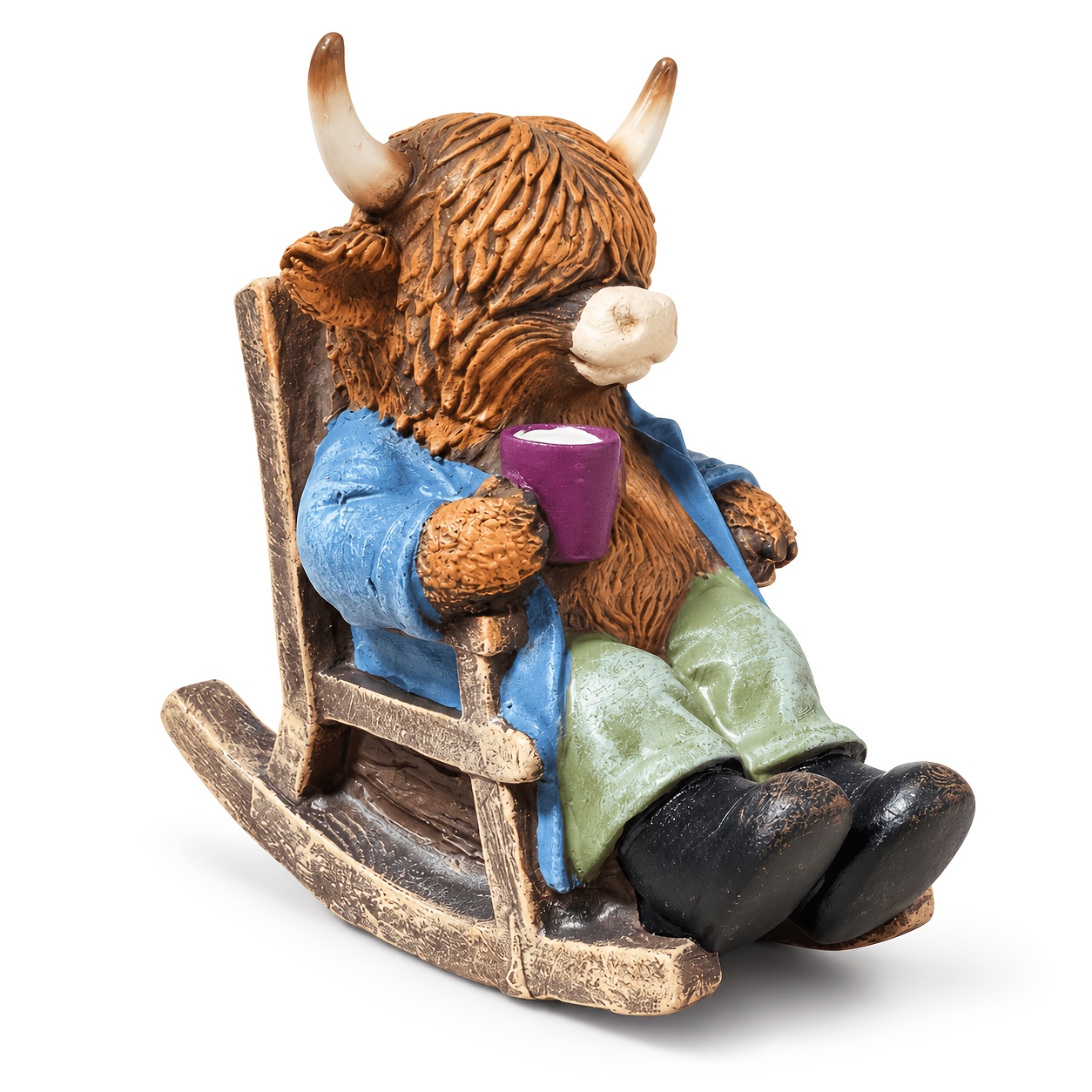 TEMU Highland For Cow Figurine With Coffee Mug, Resin Rocking Chair For Cow Statue, Cute Farmhouse Coffee Bar Decor For Kitchen Shelf Desk Tiered