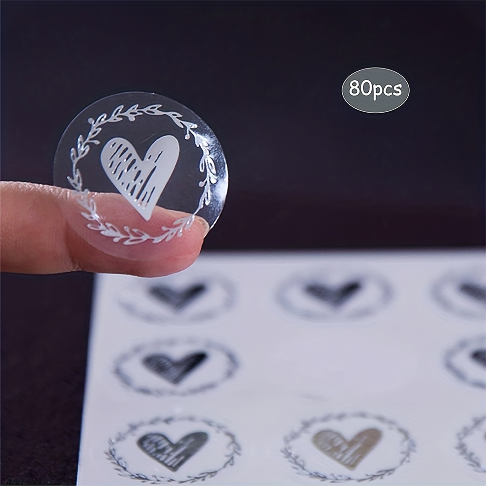 80pcs/bag, Heart Adhesive Packaging Label, Rose Goldenwedding Invitations Heart-shaped Envelope Seal Stickers, Birthday Decor, Party Gift Decor, Multifunctional Gift Bag Packaging Box Sealing Stickers