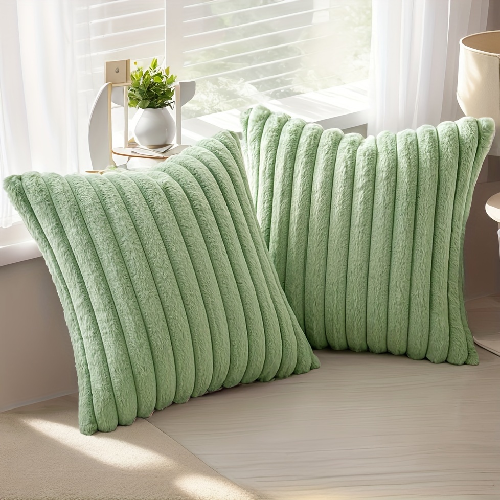 TEMU 2pcs Soft & Fur Throw Pillow Covers, 18x18 Inches - Plush Striped Cushion Cases With Zipper Closure For Sofa, Bedroom Decor - Hand Washable