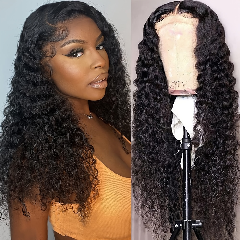 Glueless Water Wave Human Hair Lace Front Wig With 4x4 Hd Transparent Lace And Hair - 180% Density Wigs Suitable For Women And Unisex, No Glue Needed For Application, Natural Look For