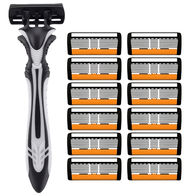 E-shop 6-lagiges manuelles Reiserasierer-Set mit rutschfestem Griff Ersatzklingen – Wechselbare Klingen, ergonomisches Design geeignet für Bart