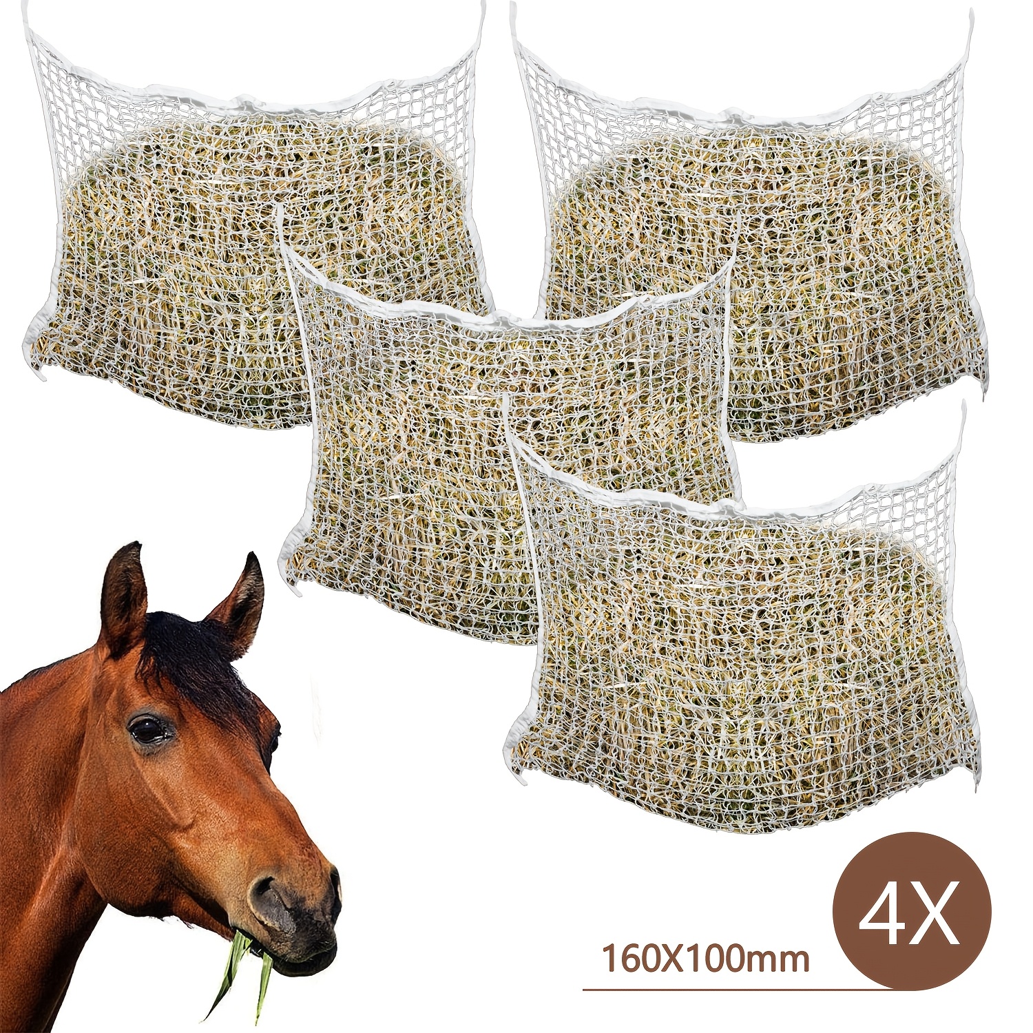 Big Hay Bag, Measuring 160 By 100 Cm, Designed For Feeding Horses And Goats, Featuring A Fine Mesh Of Cm, Which Aids In And Overall Health, Appropriate For Foals, Young Horses, Older Horses, And Goats