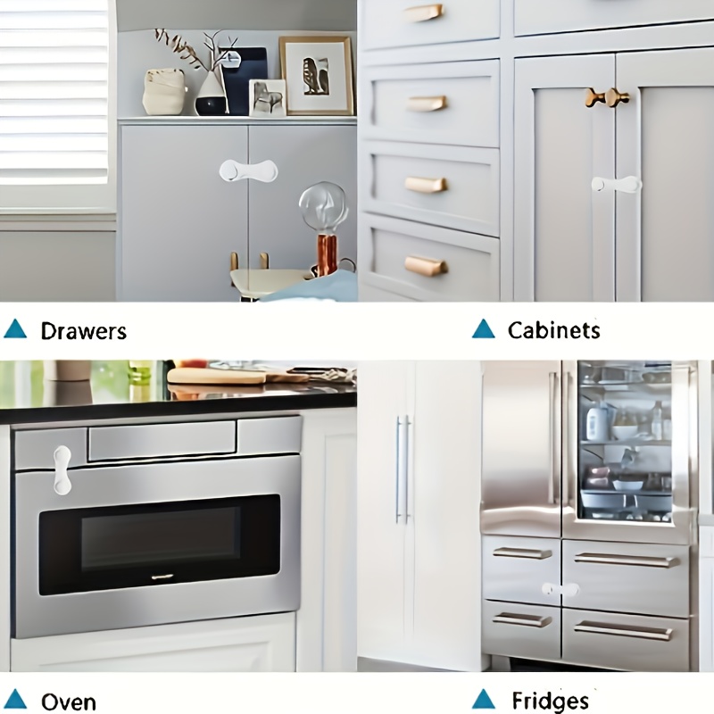 12pcs Premium White Cabinet Door Locks - Safety Locks for Drawer, Cupboards, Fridge, Oven, Closet, Pantry - Adhesive, Easy Installation, Tamper-Proof, Durable Door Latch Locks, Safety Locks for Cupboard