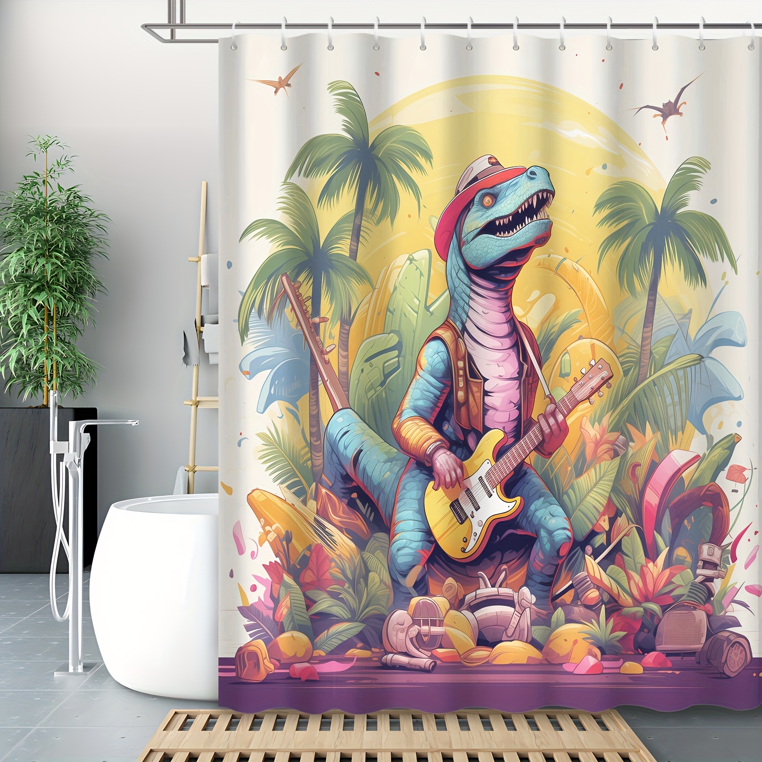 Jungle Dinosaur Printed Shower Curtain Waterproof - Temu