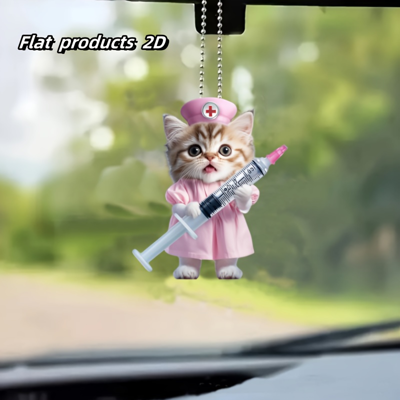 

Acrylic 2d Flat Nurse Cat With Syringe, Car Pendant, Keychain, Christmas Ornament, Home Decor, Gift, Vehicle Interior Accessory