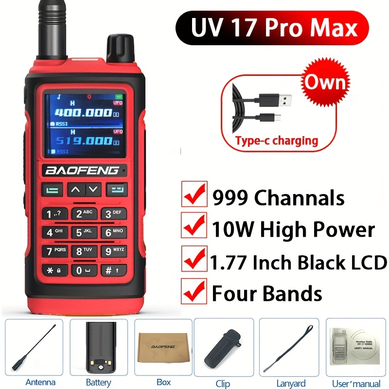 Baofeng Uv-17 Walkie Talkie, Red Single /10w Air Band Walkie Talkie 999ch Wireless Frequency 6 Frequency Walkie Talkie, Communication Equipment For And , Bicycle Riding, Hunting Auxiliary Equipment