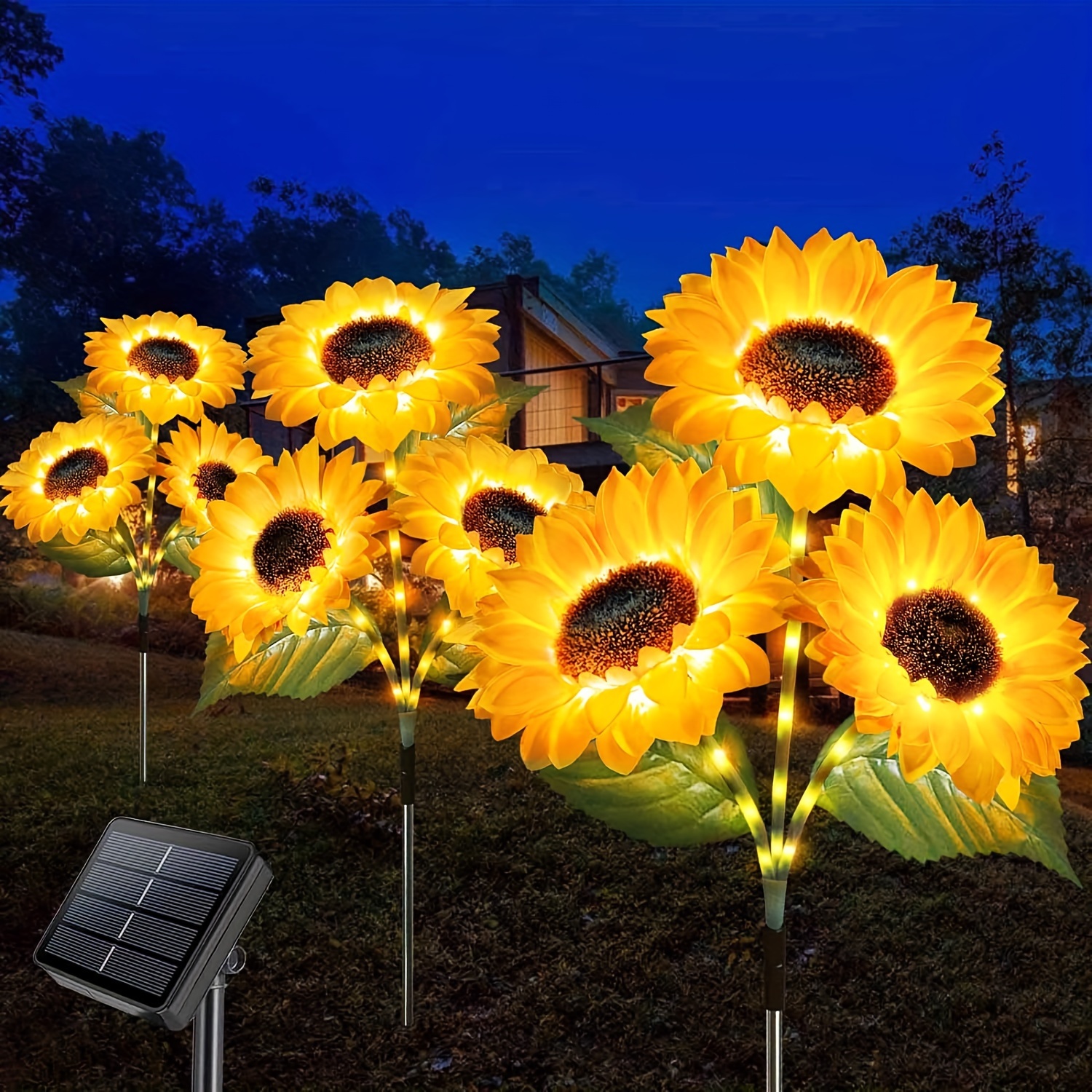 

3pack Solar Lights Outdoor Garden Waterproof, Upgraded 9 Flowers Yard Decor Solar Sunflower Stake Flowers, Lawn Patio Porch Flower Path Cemetery Decor Led Artificial Flowers