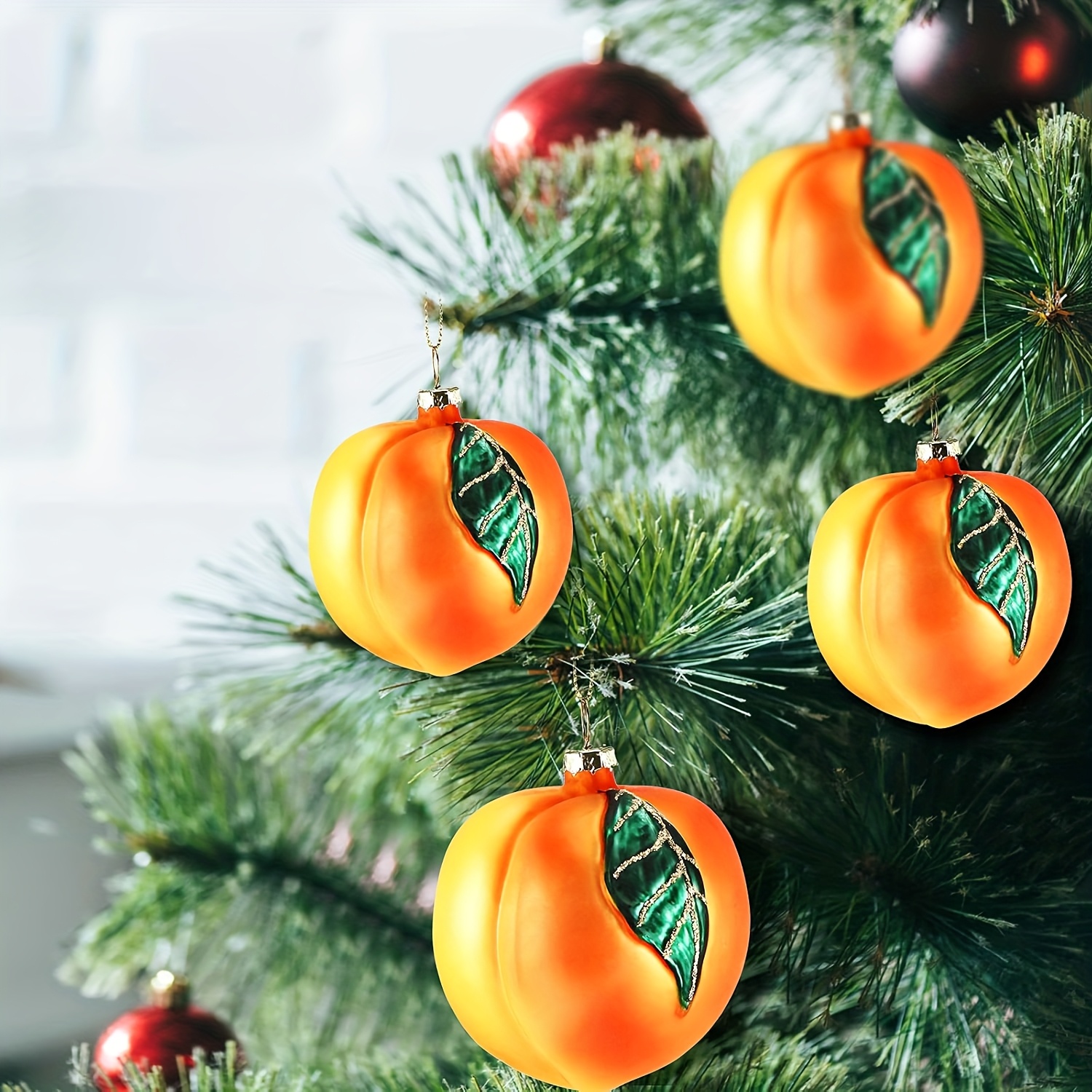 Image of 4pcs Christmas Blown Glass Fruit Peach Christmas Ornament Peach Fruit Glass Blown Ornaments For Christmas Tree