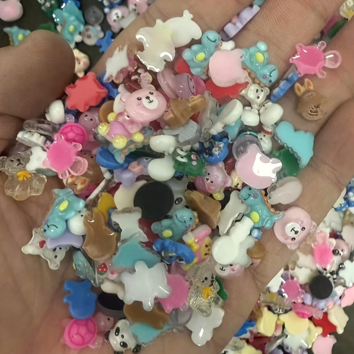 Image of 50-pack Random Miniature Resin Charms - Cute Bear, Rabbit, And Assorted Cartoon Figures For Diy Crafts, Slime Decorations, Scrapbooking, Hair Clips, Phone Case Embellishments, Nail Art Accessories