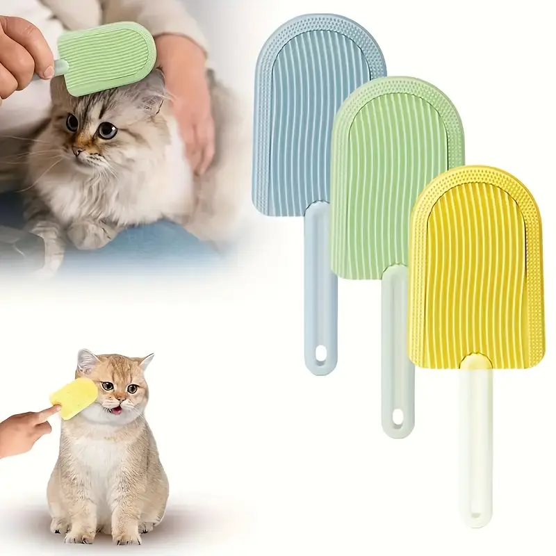 1pc pet hair removal comb for easy grooming tool with one click fur release gentle plastic needle comb for shedding and massaging in blue green yellow detangling hair brush details 0